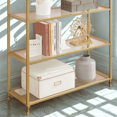 5 Tier Tempered Glass Storage Shelves Unit Gold