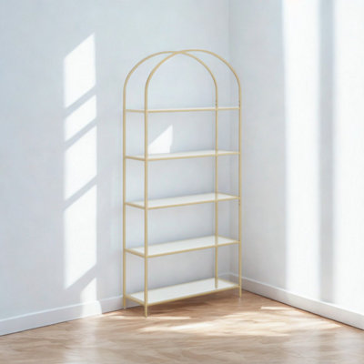 5 Tier Tempered Glass Storage Shelves Unit Gold