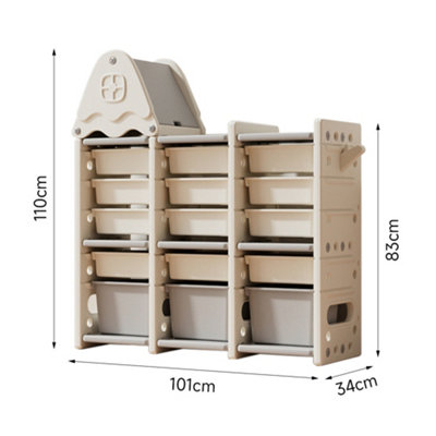 5 Tier Toy Storage Organizer with 15 Pull Out Bins Kids Toy Organizers and Storage with Roof for Boys Girls