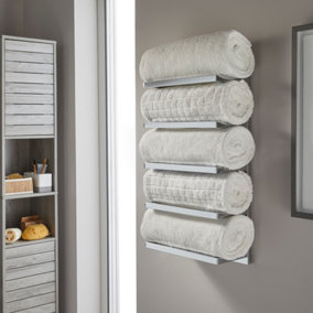 5 Tier Wall Mounted Bathroom Towel Storage Holder Rack in Chrome