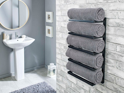 5 Tier Wall Mounted Towel Rack in Black