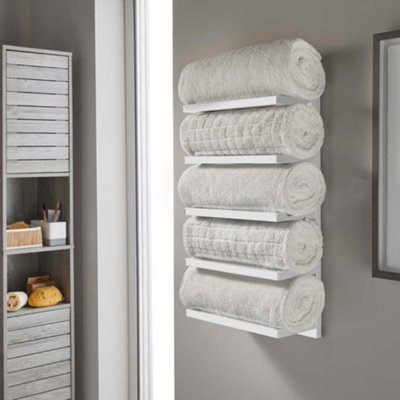 White bathroom shelf sale with towel bar