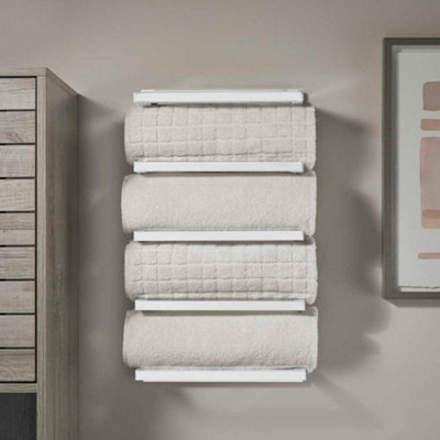 5 Tier White Bathroom Wall Mounted Towel Holder - 3
