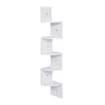 5 Tier White Floating Corner Shelf Wall Organizer Storage