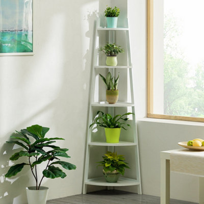 Corner shelf clearance ladder white