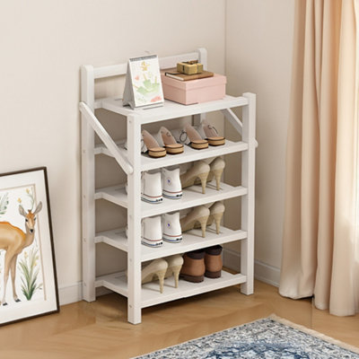 5 Tier White Wooden Foldable Shoe Rack Shoe Storage Organiser Shoe Shelf