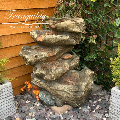 5 Tier Wood Cascade Woodland Mains Plugin Powered Water Feature