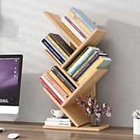 5 Tier Wooden Floor Standing Tree Bookshelf with Shelves for Living Room Home Office Light Brown 600mm(H)
