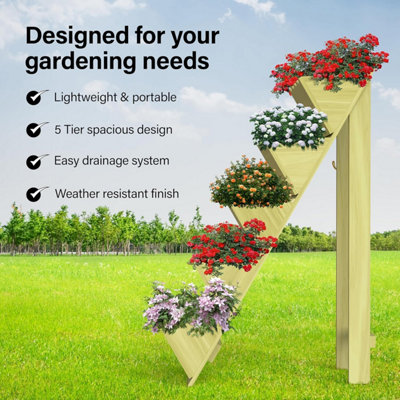 5 Tier Wooden Planter Garden Flower Herb Box Decorative Outdoor Indoor Storage