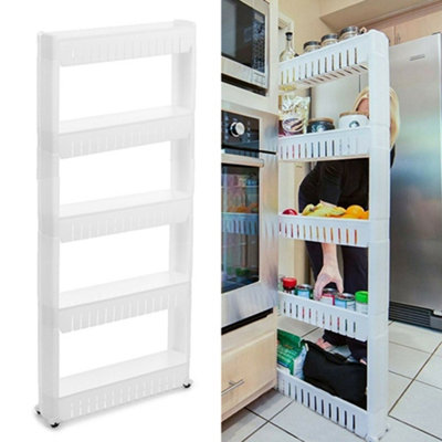 5 Tiers Fridge Side Narrow Shelf Kitchen Storage Rack with Wheels