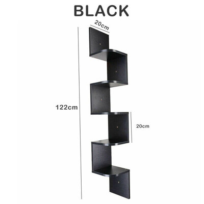 5 Tiers Wall Mount Corner DIY Wooden Shelf Floating - Black