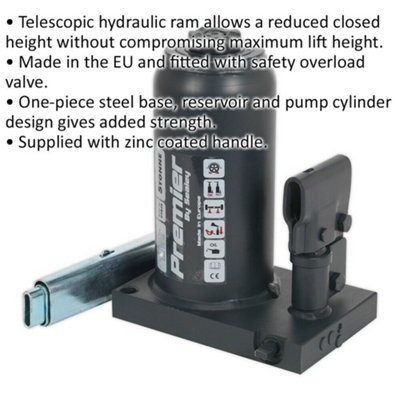 5 Tonne One-Piece Steel Bottle Jack with Telescopic Ram - 515mm Maximum Height