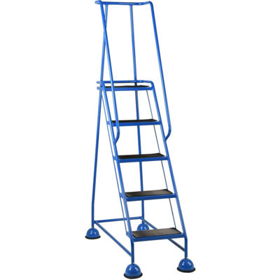 5 Tread Blue Mobile Warehouse Steps - Portable Safety Ladder with Wheels