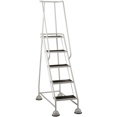 5 Tread Grey Mobile Warehouse Steps - Portable Safety Ladder with Wheels