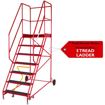 5 Tread Heavy Duty Mobile Warehouse Stairs - Safe Anti-Slip Steps 2.13m Ladder