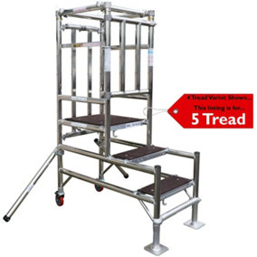 5 Tread Mobile Telescopic Podium Step Ladder 1.4m Tall Work Platform Safety Cage