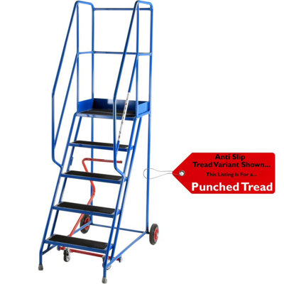 5 Tread Mobile Warehouse Stairs with Punched Steps - EN131 Safety Ladder in Blue