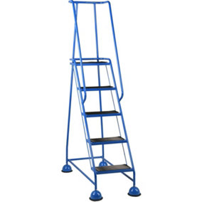 5 Tread Mobile Warehouse Steps BLUE 1.94m Portable Safety Ladder & Wheels