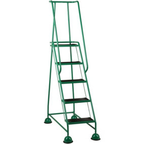 5 Tread Mobile Warehouse Steps GREEN 1.94m Portable Safety Ladder & Wheels