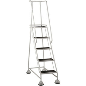5 Tread Mobile Warehouse Steps GREY 1.94m Portable Safety Ladder & Wheels