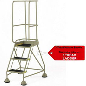5 Tread Mobile Warehouse Steps & Guardrail BEIGE 2.2m Portable Safety Stairs