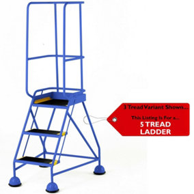 5 Tread Mobile Warehouse Steps & Guardrail BLUE 2.2m Portable Safety Stairs