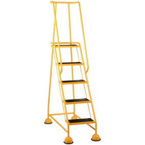 5 Tread Mobile Warehouse Steps YELLOW 1.94m Portable Safety Ladder & Wheels