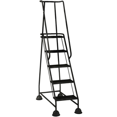 5 Tread Portable Black Warehouse Steps with Wheels - Safety Ladder for Easy Access