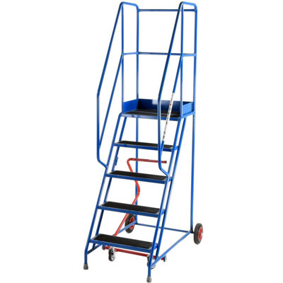 5-Tread Portable Mobile Warehouse Safety Ladder with Anti-Slip Steps - 2.25m Height