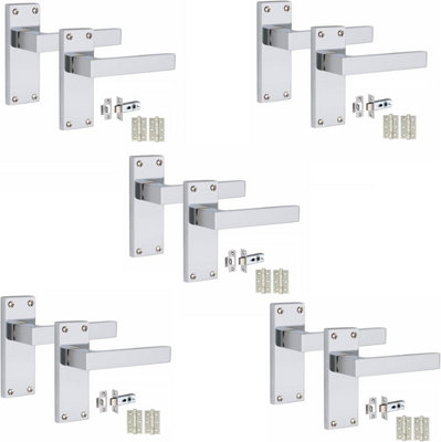 5 Victorian Straight Delta Handle Sets, Polished Chrome, 1 Pair 3" Ball Bearing Hinges, Latches Pack, 120mm x 40mm - Golden Grace