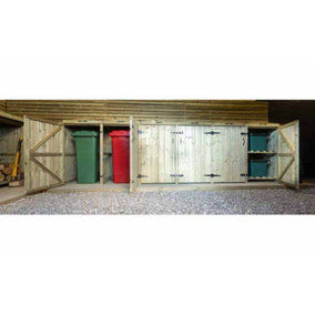5 Wheelie Bin/2 Recycle Box Store - L80.4 x W412.2 x H120 cm - Timber