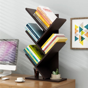 5 Wooden Floor Standing Tree Bookshelf with Shelves for Living Room Home Office Walnut 600mm(H)