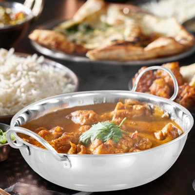4 Large Metal indio Balti Karahi Tazón De Mesa Platos kadai Curry 18 cm 7D