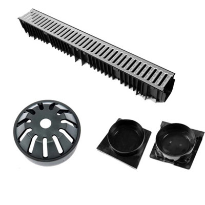 5 x 1m Lengths Clark Drain CD425 Galvanised grating A15 Drainage Channel with 1 x Stopend & Outlet Pack CD402 & 1 Leaf Guard CD403