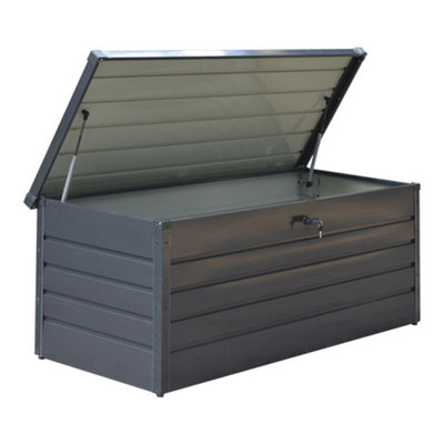 5 x 2 ft Anthracite Waterproof Metal Large Outdoor Garden Large Storage Box Lockable Flat Top 600 L