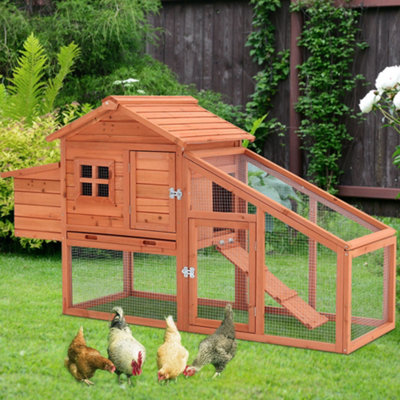 5 x 2 ft Brown Wooden Chicken Hen Coop Poultry House with Nest Box