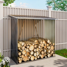5 x 2 ft Grey Metal Log Storage Shed Firewood Rack Outdoor Log Store