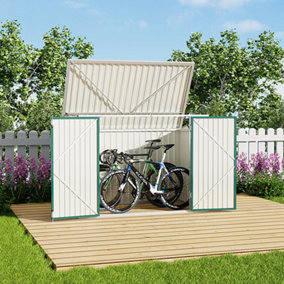 5 x 3 ft Metal Shed Garden Storage Shed Double Wheelie Bin Store Bike Storage Pent Roof Double Door, Green