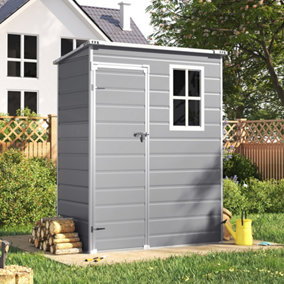 5 x 3 ft Pent Plastic Shed Garden Storage Shed with Floor and Window,Grey