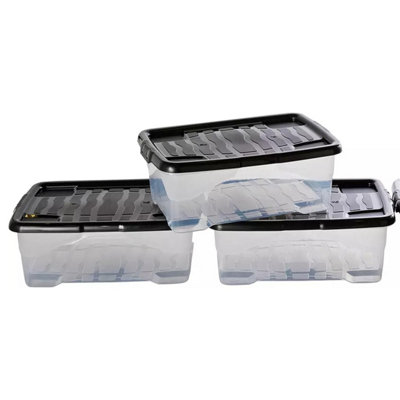 5 x 30L Clear Underbed Plastic Stacker Box Large Storage Box With Lids ...