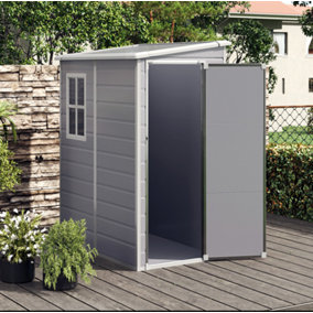 5 x 4 ft Pent Plastic Shed Garden Storage Shed with Window and Door,Grey