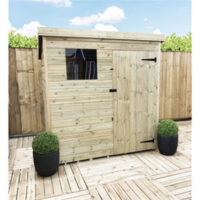 5 x 4 Pressure Treated Tongue And Groove Pent Wooden Shed - 1 Window + Single Door (5' x 4' / 5ft x 4ft) (5x4)