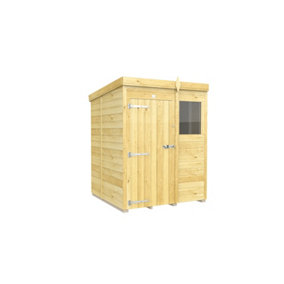 5 x 5 Feet Pent Shed - Single Door With Windows - Wood - L147 x W158 x H201 cm
