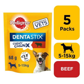 5 x 68g Pedigree Dentastix Chewy Chunx Mini Dog Treat Beef Flavour