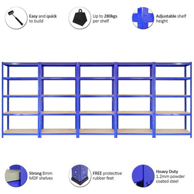 5 x 90cm Blue Storage Racks with 4200kg Capacity