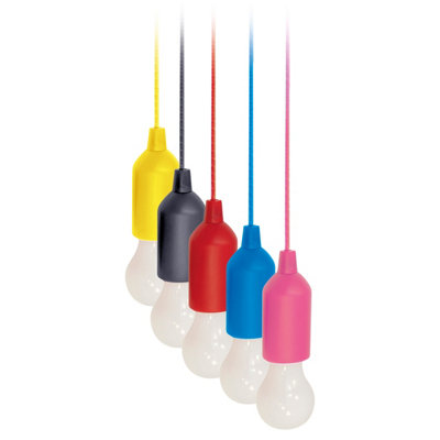 5 x Battery Operated Hanging LED Pull Lights - Portable Colourful Rope Lighting for Home, Shed, Garage, Caravan, Camping, Wardrobe