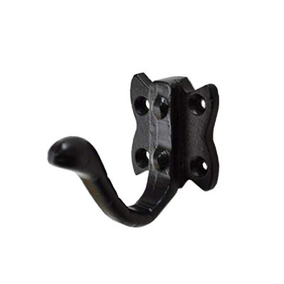 Set Of Black Antique Cast Iron Robe & Coat Hooks – Traditional Fancy Design, Single Hook Style (Ironmongery World, IMW100462)