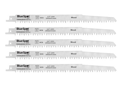 5 x BlueSpot Tools 19000 HCS Reciprocating Saw Blade 240mm x 5 TPI B/S19000