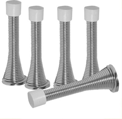 5 x Chrome Silver Door Stop Stops Door Stopper Doorstop Includes Fixings & Screws