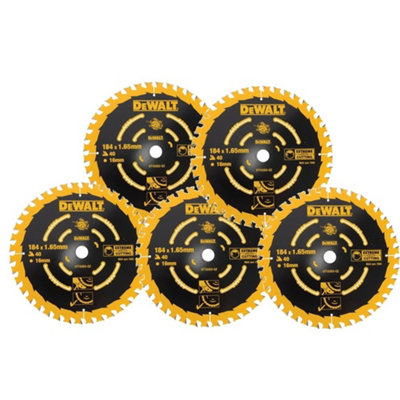 5 x Dewalt DT10303 Circular Saw Blades 184 x 16 x 40T Extreme Framing DWE560